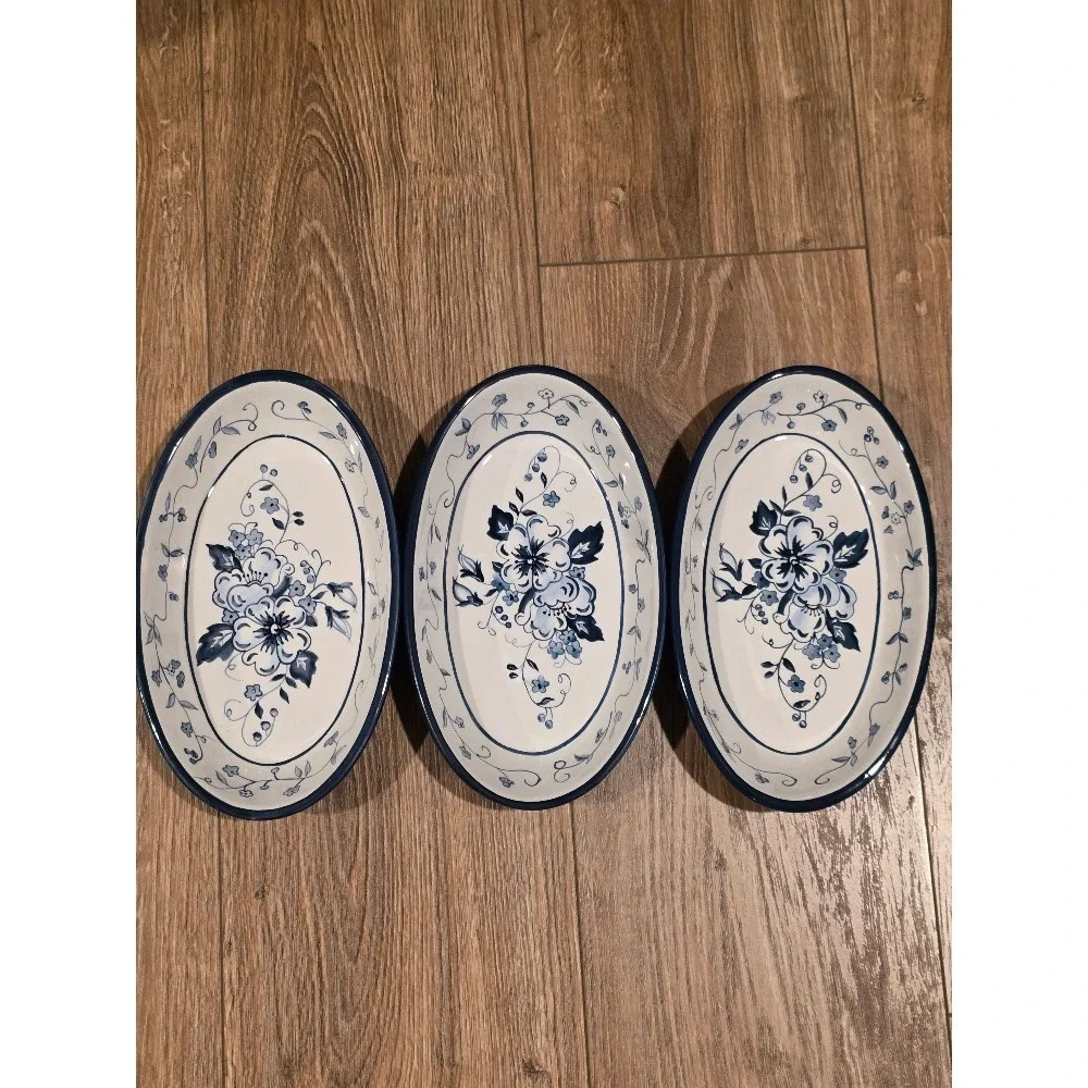 Lang Floral Blues Earthenware Oval Serving Dish Blue White - Picture 13 of 13